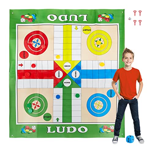 Relaxdays Parchís XXL, Juego de Mesa Gigante con 16 Fichas, 2 Dados y 4 Clavijas, Ludo de Jardín, 160x180 cm, Multicolor, (10030902)