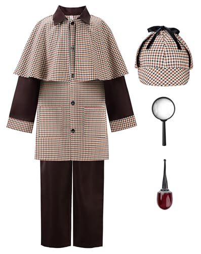 ReliBeauty Disfraz Detective Disfraz Sherlock Holmes Niños y Niñas con Accesorios 7-8 años(120cm)