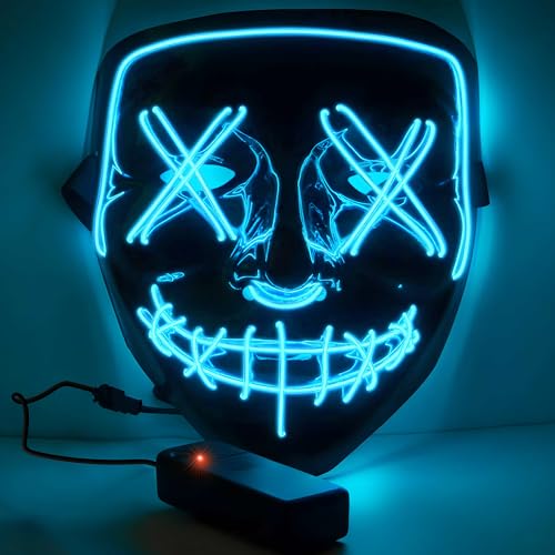 Retoo Máscara de Halloween LED con 3 modos de iluminación, máscara de neón brillante en la oscuridad, para hombre y mujer, máscara espeluznante para juegos de disfraces, fiestas, cosplay, azul