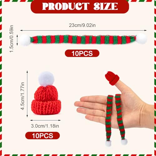 RICEEL Juego de 20 mini gorro de Navidad y bufanda, mini gorro de punto de Navidad pequeños gorros de Navidad para botella de vino de Navidad, decoración de pequeño gorro para mascotas, lana de punto