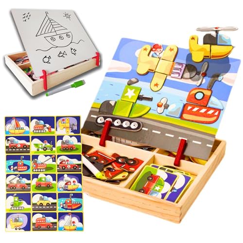 Rimafi Juguete Educativo magnético de Madera para armar. Tablero de Juegos y Pizarra Infantil Blanca de Dibujo. Juegos niños 3 años o mas. Puzzle magnetico 3 niños