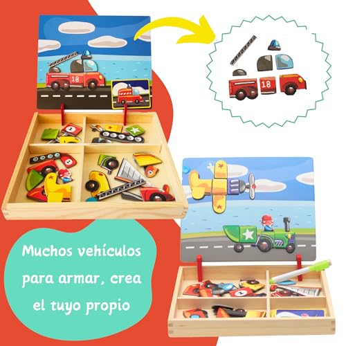 Rimafi Juguete Educativo magnético de Madera para armar. Tablero de Juegos y Pizarra Infantil Blanca de Dibujo. Juegos niños 3 años o mas. Puzzle magnetico 3 niños