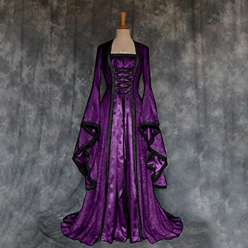 riou Vestidos Medievales Para Mujer Tallas Grandes Halloween Tallas Grandes Gótico Vestido de Noche con Ribete Encaje Disfraces Originales Fiesta Cosplay Disfraz para Carnaval