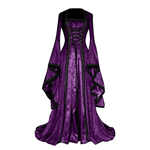 riou Vestidos Medievales Para Mujer Tallas Grandes Halloween Tallas Grandes Gótico Vestido de Noche con Ribete Encaje Disfraces Originales Fiesta Cosplay Disfraz para Carnaval