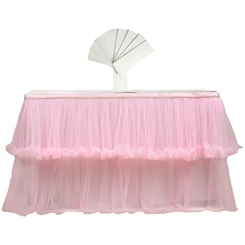 rismart Falda de Mesa Tul Tutú Faldón Tela para Decorar Mesas Rosa,76 H x L 190 cm