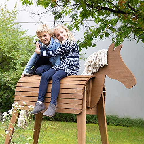 roba Caballo de Jardín para Niños en Madera Maciza - Caballo de Equitación - Muebles para Jugar al Aire Libre - Teca