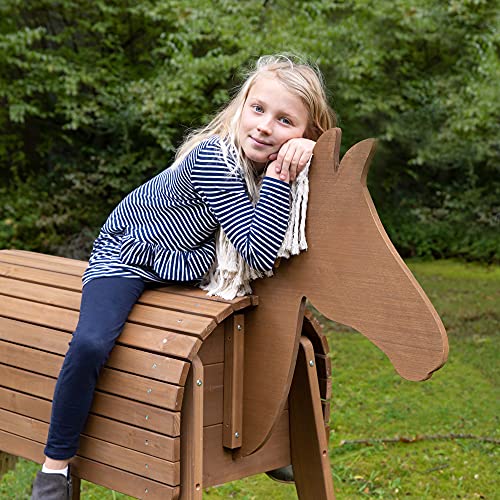 roba Caballo de Jardín para Niños en Madera Maciza - Caballo de Equitación - Muebles para Jugar al Aire Libre - Teca