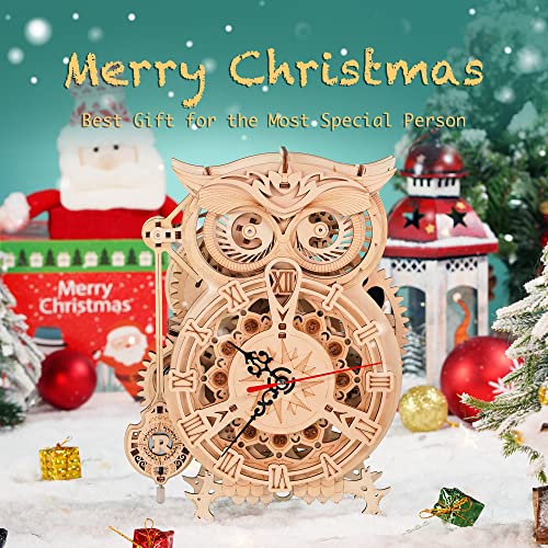 Robotime Owl Alarm Clock Puzzle 3D Madera Maquetas Kits de Modelos de Construir para Adultos Kits Péndulo Mecánico Artesanía de Madera