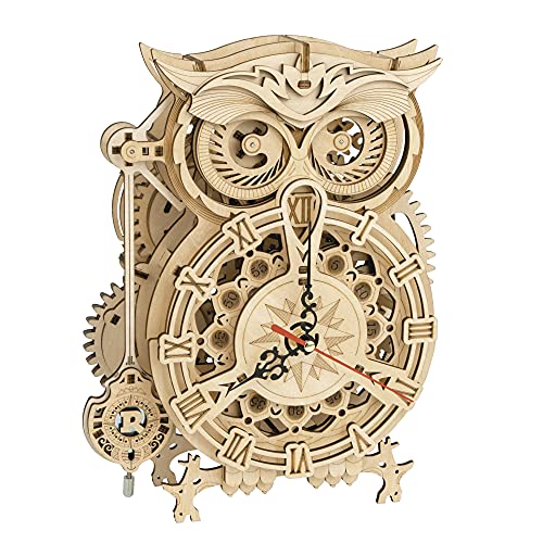 Robotime Owl Alarm Clock Puzzle 3D Madera Maquetas Kits de Modelos de Construir para Adultos Kits Péndulo Mecánico Artesanía de Madera