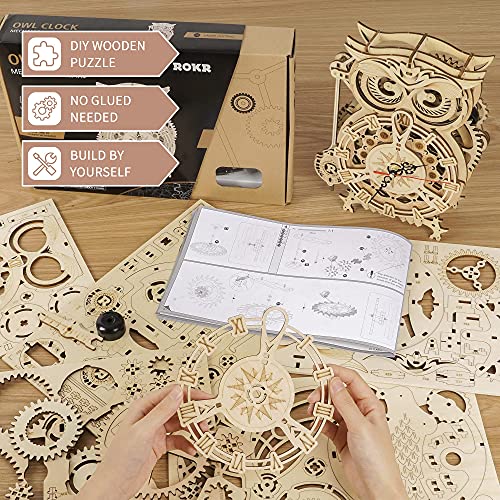 Robotime Owl Alarm Clock Puzzle 3D Madera Maquetas Kits de Modelos de Construir para Adultos Kits Péndulo Mecánico Artesanía de Madera