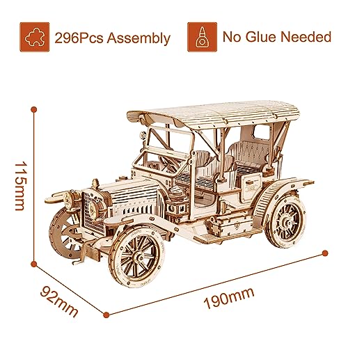 ROBOTIME Rompecabezas 3D Coche Vintage, Kits de Modelo de Madera para Adultos para Construir, Autoensamblaje Mecánico Construciton Kit de Artesanía para Niños y Adolescentes