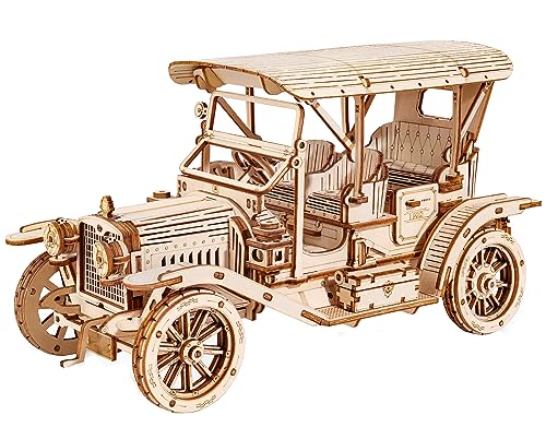 ROBOTIME Rompecabezas 3D Coche Vintage, Kits de Modelo de Madera para Adultos para Construir, Autoensamblaje Mecánico Construciton Kit de Artesanía para Niños y Adolescentes