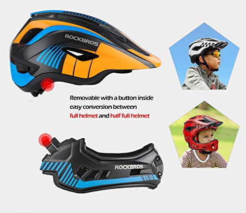 ROCKBROS Casco Integral Niños Mentonera Desmontable, Casco Ajustable Protección Cabeza para MTB BMX Ciclismo S 48-53cm M 53-58cm