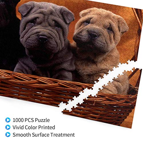 Rompecabezas de 1000 Piezas, Canasta Shar Pei para Mascotas, Cachorros, Perros, Shar Pei, Rompecabezas de Madera, Juego Familiar, decoración de Pared para Adultos y Adolescentes