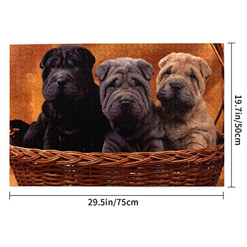 Rompecabezas de 1000 Piezas, Canasta Shar Pei para Mascotas, Cachorros, Perros, Shar Pei, Rompecabezas de Madera, Juego Familiar, decoración de Pared para Adultos y Adolescentes