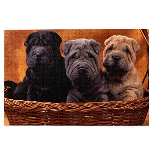 Rompecabezas de 1000 Piezas, Canasta Shar Pei para Mascotas, Cachorros, Perros, Shar Pei, Rompecabezas de Madera, Juego Familiar, decoración de Pared para Adultos y Adolescentes