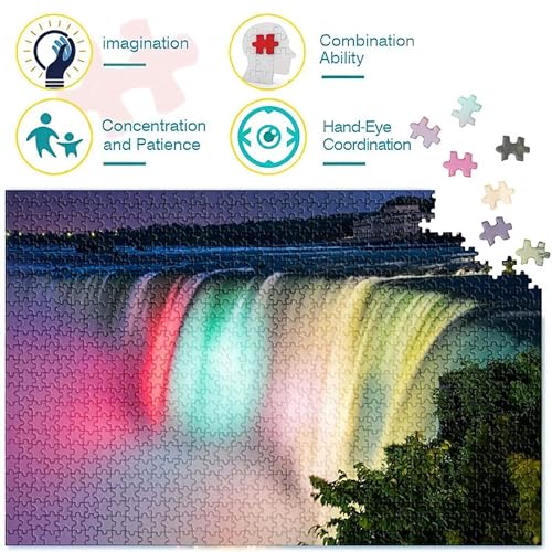 Rompecabezas de 1000 Piezas para Adultos Mini Rompecabezas Cataratas de Colores del Niágara Adolescentes Niños Familia Juegos desafiantes Entretenimiento Juguetes Regalos 38 * 26 cm