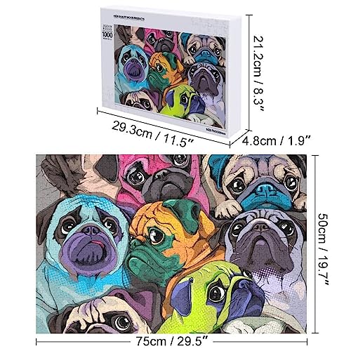 Rompecabezas de madera con imagen de retrato de muchos pugs divertido, regalo único para adultos, 300/500/1000 piezas