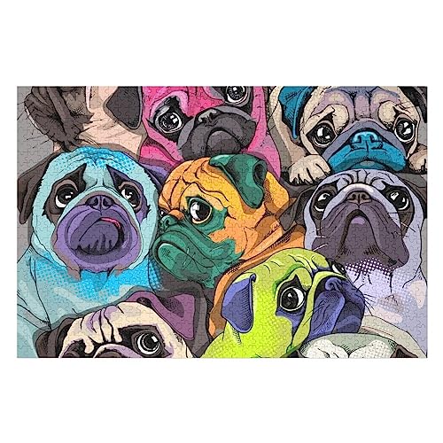 Rompecabezas de madera con imagen de retrato de muchos pugs divertido, regalo único para adultos, 300/500/1000 piezas