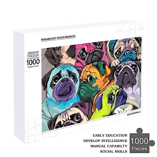 Rompecabezas de madera con imagen de retrato de muchos pugs divertido, regalo único para adultos, 300/500/1000 piezas