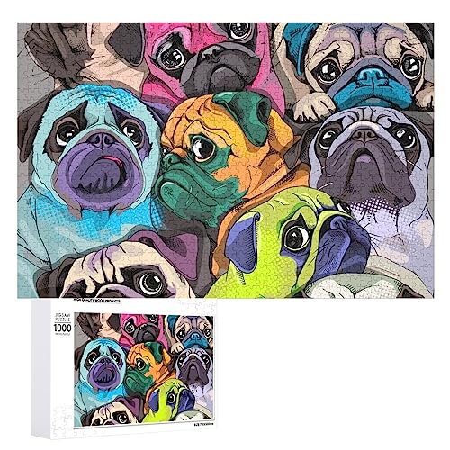 Rompecabezas de madera con imagen de retrato de muchos pugs divertido, regalo único para adultos, 300/500/1000 piezas