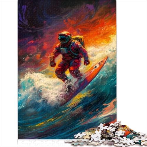 Rompecabezas Divertidos Astronauta Jugando Surf Rompecabezas para Adultos 1000 Rompecabezas Madera para Adultos y niños Juego Rompecabezas Familiar Regalos cumpleaños 1000 Piezas (50x75 cm)