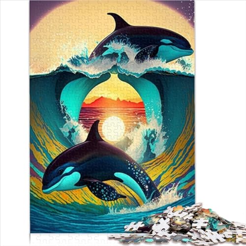 Rompecabezas para Adultos 500 Piezas Orca Waves Puzzle para Adultos Rompecabezas de Madera Divertidos Juegos de Rompecabezas (tamaño 52x38cm)