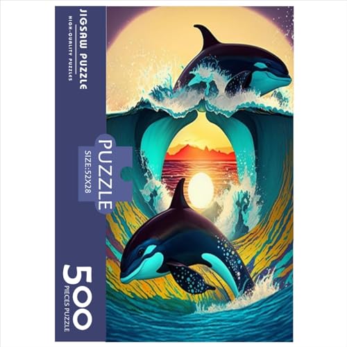 Rompecabezas para Adultos 500 Piezas Orca Waves Puzzle para Adultos Rompecabezas de Madera Divertidos Juegos de Rompecabezas (tamaño 52x38cm)