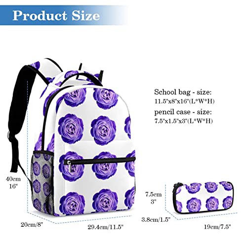 Rom醤tica rosa p鷕pura acuarela flor bolsa escolar conjunto para adolescentes ni馻s ni駉s ni駉s estudiantes mochila mochila con estuche para l醦ices para primaria secundaria junior