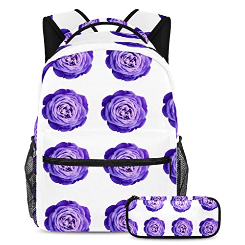 Rom醤tica rosa p鷕pura acuarela flor bolsa escolar conjunto para adolescentes ni馻s ni駉s ni駉s estudiantes mochila mochila con estuche para l醦ices para primaria secundaria junior