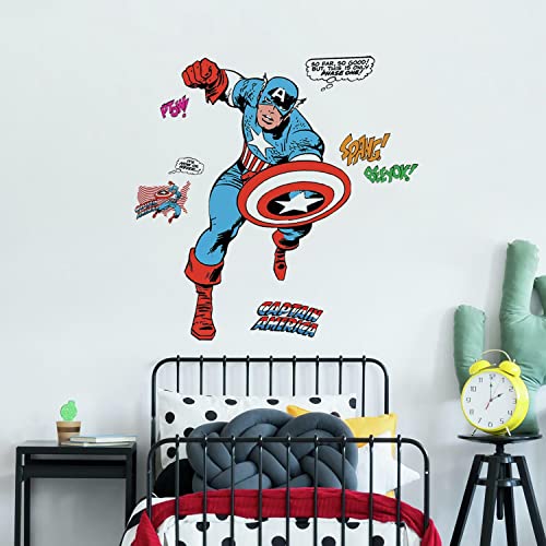 RoomMates RMK5051GM Marvel Classic Capitán América Comic Peel and Stick Calcomanías de pared, azul, rojo, amarillo, negro, verde, naranja, rosa, blanco