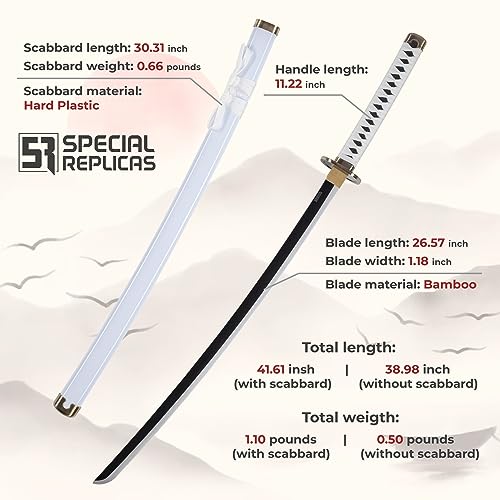 Roronoa Zoro Espada Katana de Madera 105 cm Katanas Espada de Cosplay de Anime japonés - Kitetsu/Shisui/Wado Ichimonji - Juego de 3 Piezas JT10000