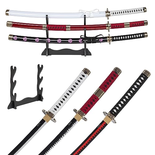 Roronoa Zoro Espada Katana de Madera 105 cm Katanas Espada de Cosplay de Anime japonés - Kitetsu/Shisui/Wado Ichimonji - Juego de 3 Piezas JT10000