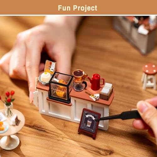 Rowood Casa de Muñecas en Miniatura Cafetería con Luz | DIY Miniature House Maquetas para Montar Manualidades de Madera | Regalos de para Adultos, Mujeres, Niñas