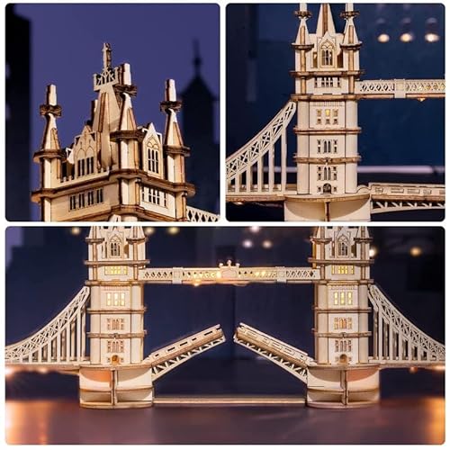 RoWood Puzzle 3D Madera Puente de la Torre Maquetas para Construir Adultos, Tower Bridge Maquetas de Edificios Madera Adultos, Regalos para Adultos y Niños (Sin Pilas en el Paquete)