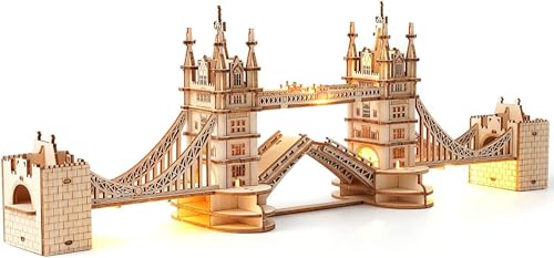 RoWood Puzzle 3D Madera Puente de la Torre Maquetas para Construir Adultos, Tower Bridge Maquetas de Edificios Madera Adultos, Regalos para Adultos y Niños (Sin Pilas en el Paquete)