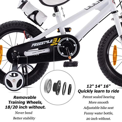 Royal Baby Bicicletas Infantiles niña niño Freestyle BMX Ruedas auxiliares Bicicleta para niños 12 Pulgadas Blanco