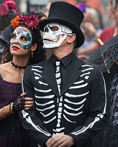 Rubber Johnnies TM Blanco Calavera Esqueleto Máscara, Completa Látex, Día De Los Muertos, Dia De Los Muertos, Bond