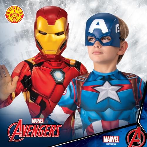 Rubies Disfraz Capitan America Deluxe para niños y niñas, Jumpsuit con pecho acolchado y cubrebotas, 1/2 máscara​. Oficial Marvel para Carnaval, Navidad, Cumpleaños, Fiestas y Halloween