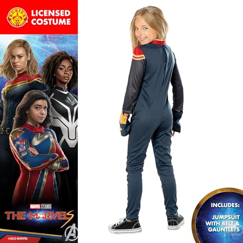 Rubies Disfraz Capitana Marvel deluxe para niñas, Jumpsuit impreso y guanteletes, Oficial Marvel para Carnaval, Navidad, Cumpleaños, Fiestas y Halloween