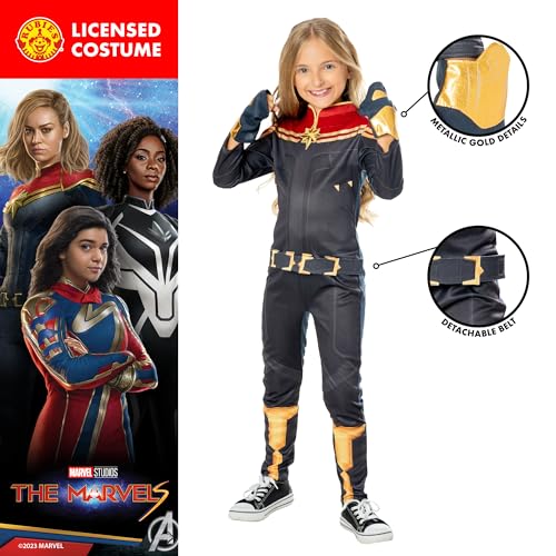 Rubies Disfraz Capitana Marvel deluxe para niñas, Jumpsuit impreso y guanteletes, Oficial Marvel para Carnaval, Navidad, Cumpleaños, Fiestas y Halloween