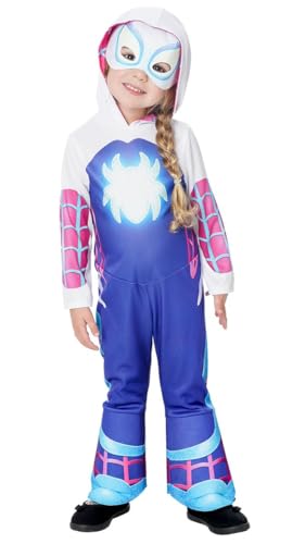 Rubies Disfraz Ghost Spider Glow in dark Preschool para niñas, Jumpsuit, cubre botas y máscara, Oficial Marvel para Carnaval, Navidad, Cumpleaños, Fiestas y Halloween.