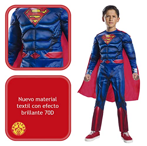 Rubies Disfraz Superman Black Line Deluxe para niños, Jumpsuit con pecho musculoso y capa, Oficial DC Comics, Warner Bros para Halloween, Carnaval, Navidad y cumpleaños, 702263-L