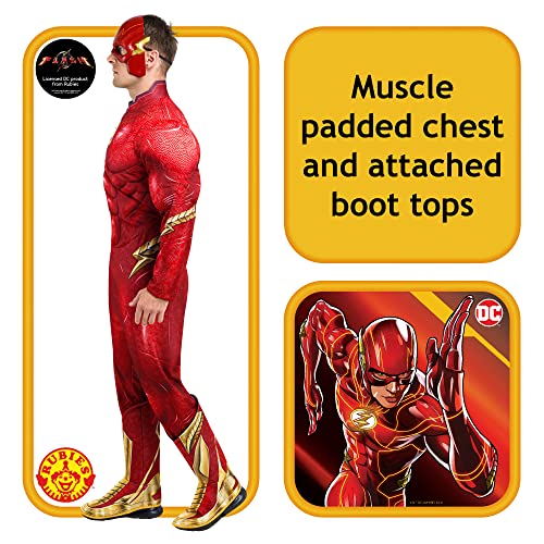 Rubies Disfraz The Flash Deluxe para adulto, Jumpsuit con pecho musculoso, cubrebotas y máscara, Oficial DC Comics, The Flash, para Carnaval, Halloween, Fiestas