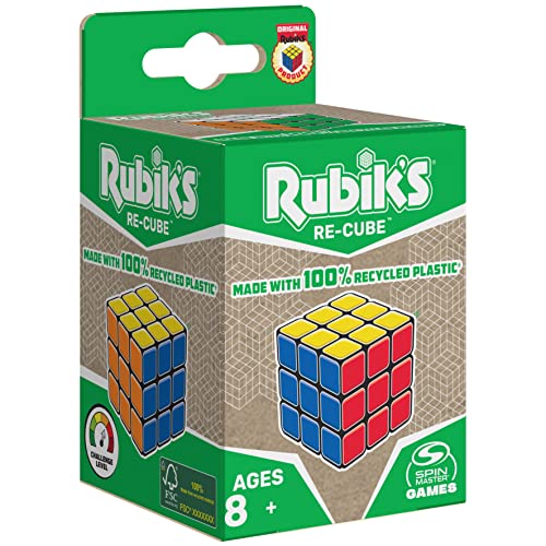 RUBIK'S Cube RE-Cube 3X3 – Juego de rompecabezas, para adultos y niños, cubo mágico – Puzzle 3 x 3 – 100% reciclado, coincidencia de colores, cubo clásico de resolución de problemas – Juguete infantil