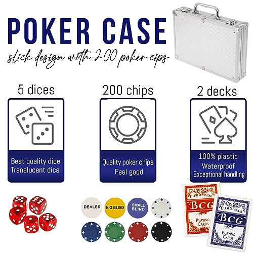 SA Products Juego profesional de póquer Texas Holdem y juego de blackjack con funda de transporte portátil | Fichas de casino y cartas de juego Juego de dados de póquer para adultos (juego de póquer