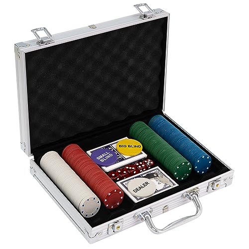 SA Products Juego profesional de póquer Texas Holdem y juego de blackjack con funda de transporte portátil | Fichas de casino y cartas de juego Juego de dados de póquer para adultos (juego de póquer