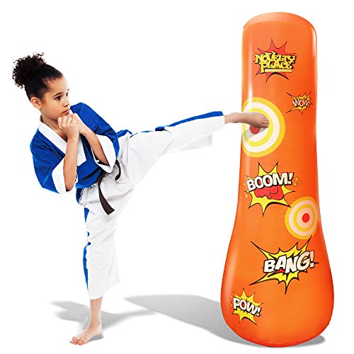 Saco de Boxeo Inflable para Nios de la Novedad Place - 4 pies de Altura Buddy - Hit & Bounce Back Air Bop Toy Diversión para Todas Las Edades Ni?os Ni?as Fitness y Alivio del estrés