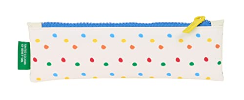 Safta BENETTON Topitos - Estuche Escolar, Estuche Infantil, Estuche Niño, Ideal para Niños de 5 a 14 Años, Cómodo y Versátil, Calidad y Resistencia, 20x60 cm, Color Blanco roto