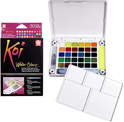 Sakur koi acuarela. caja de bocetos de bolsillo de acuarela Koi, 30 colores surtidos y 1 postales de acuarela